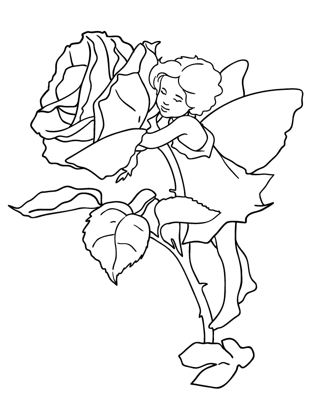 Coloring page angel holding roses